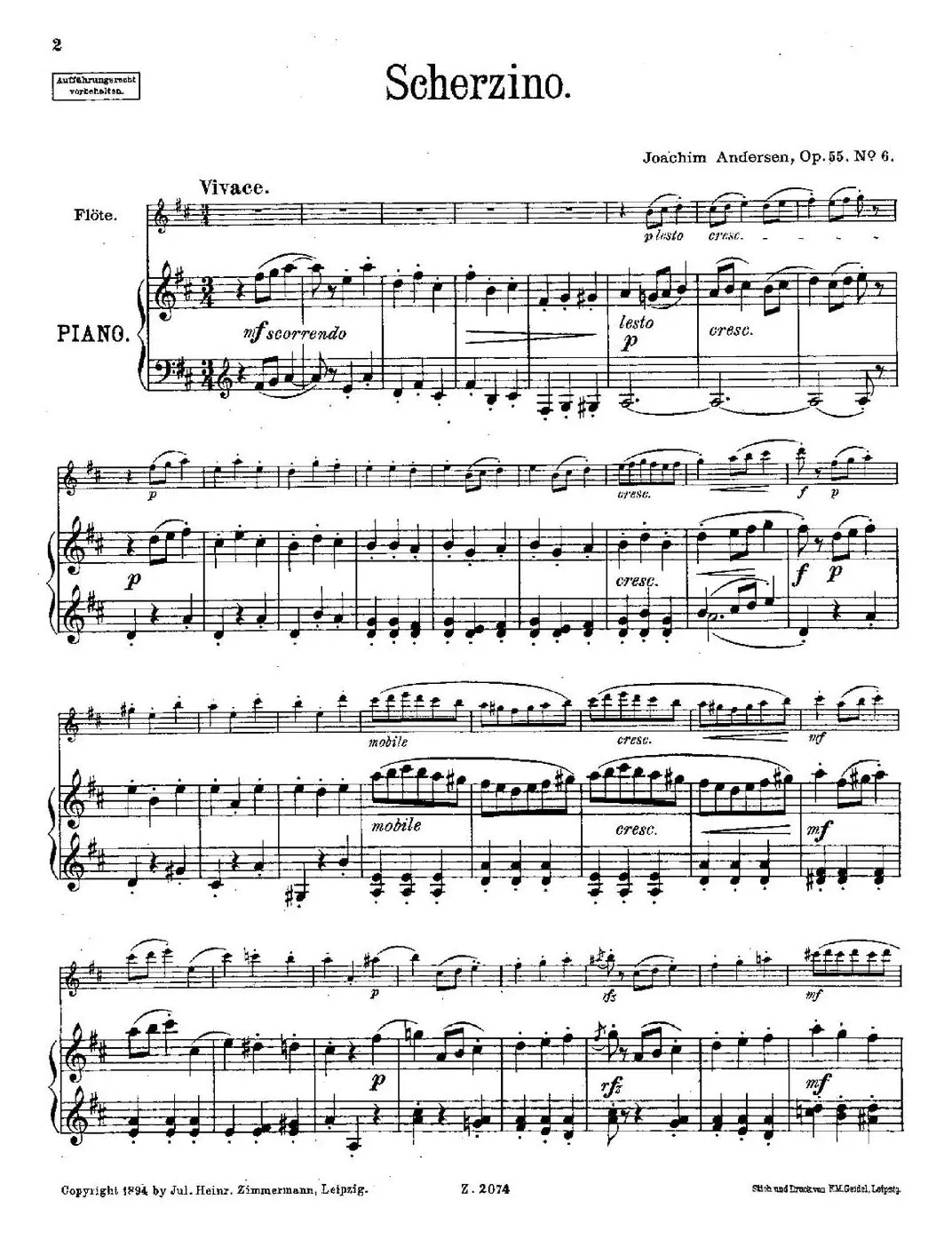 Scherzino（Op.55 No.6）（长笛+钢琴伴奏）