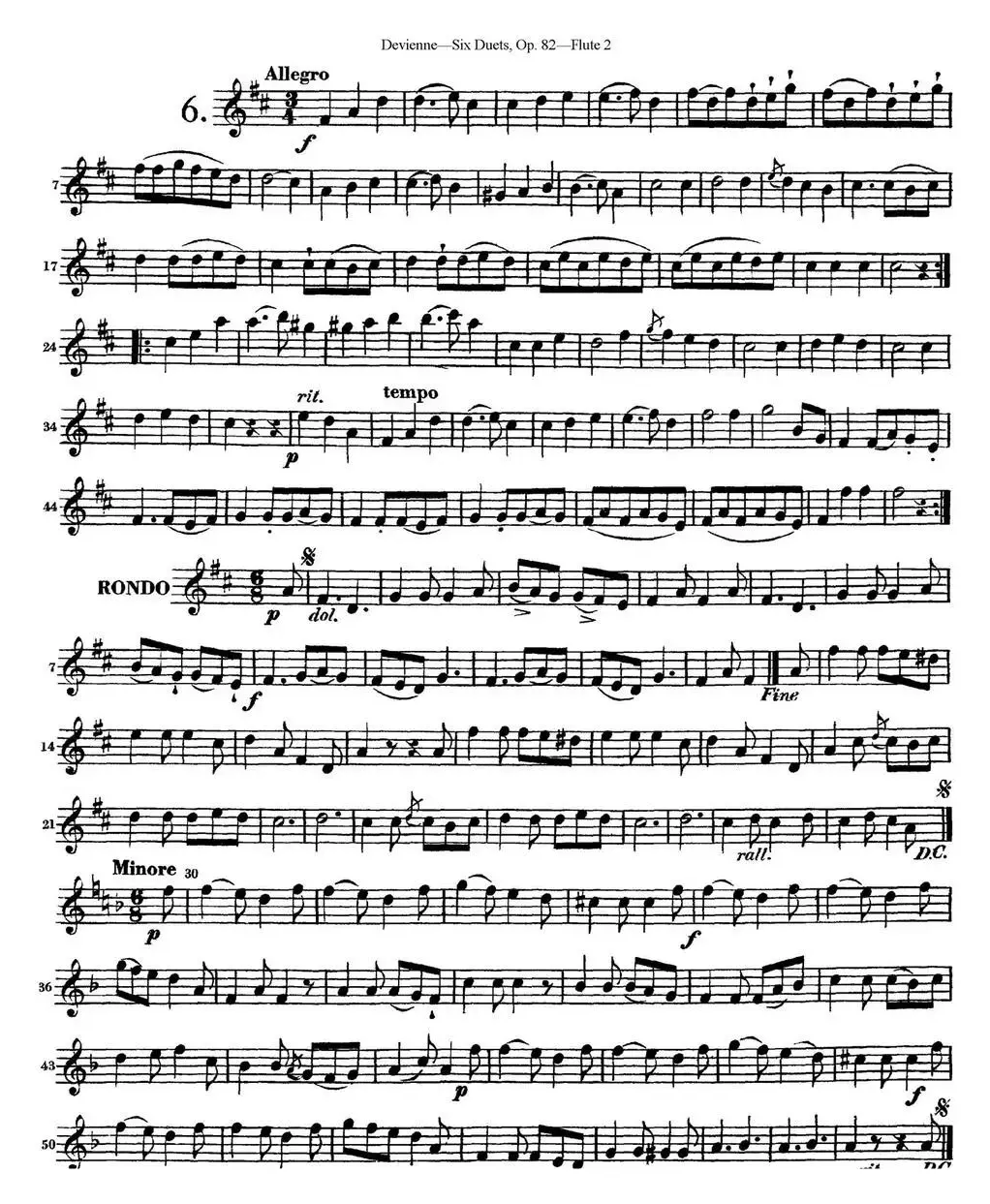 德维埃纳六个长笛二重奏小段Op.82——Flute 2（NO.6）