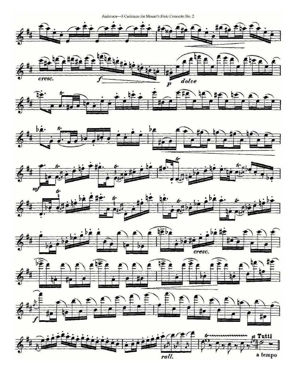 3 Cadenzas for Mozart's flute Concerto No.2