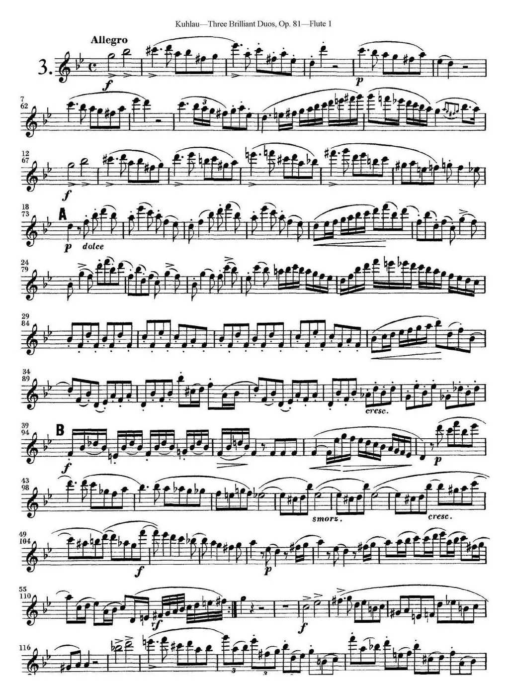 库劳长笛二重奏练习三段OP.81——Flute 1（NO.3）