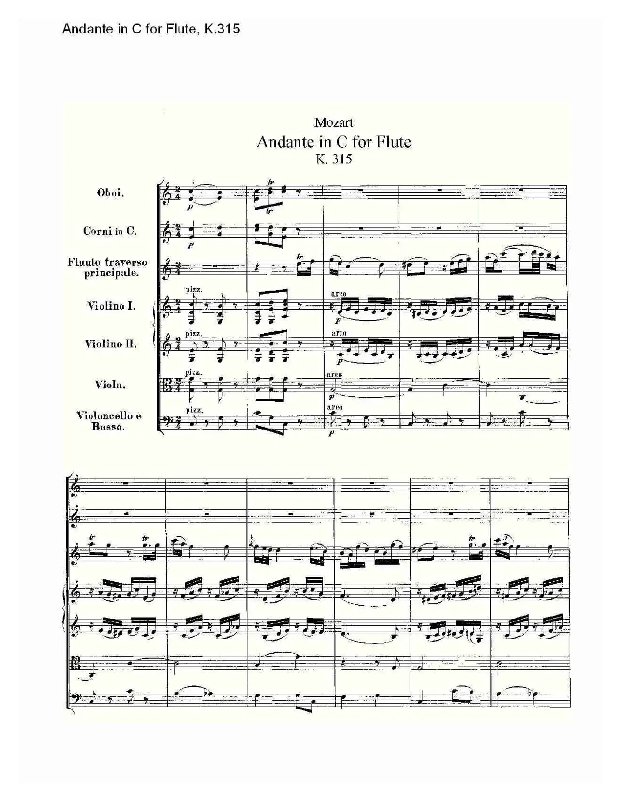 Andante in C for Flute, K.315（D调长笛行板协奏曲, K.315）