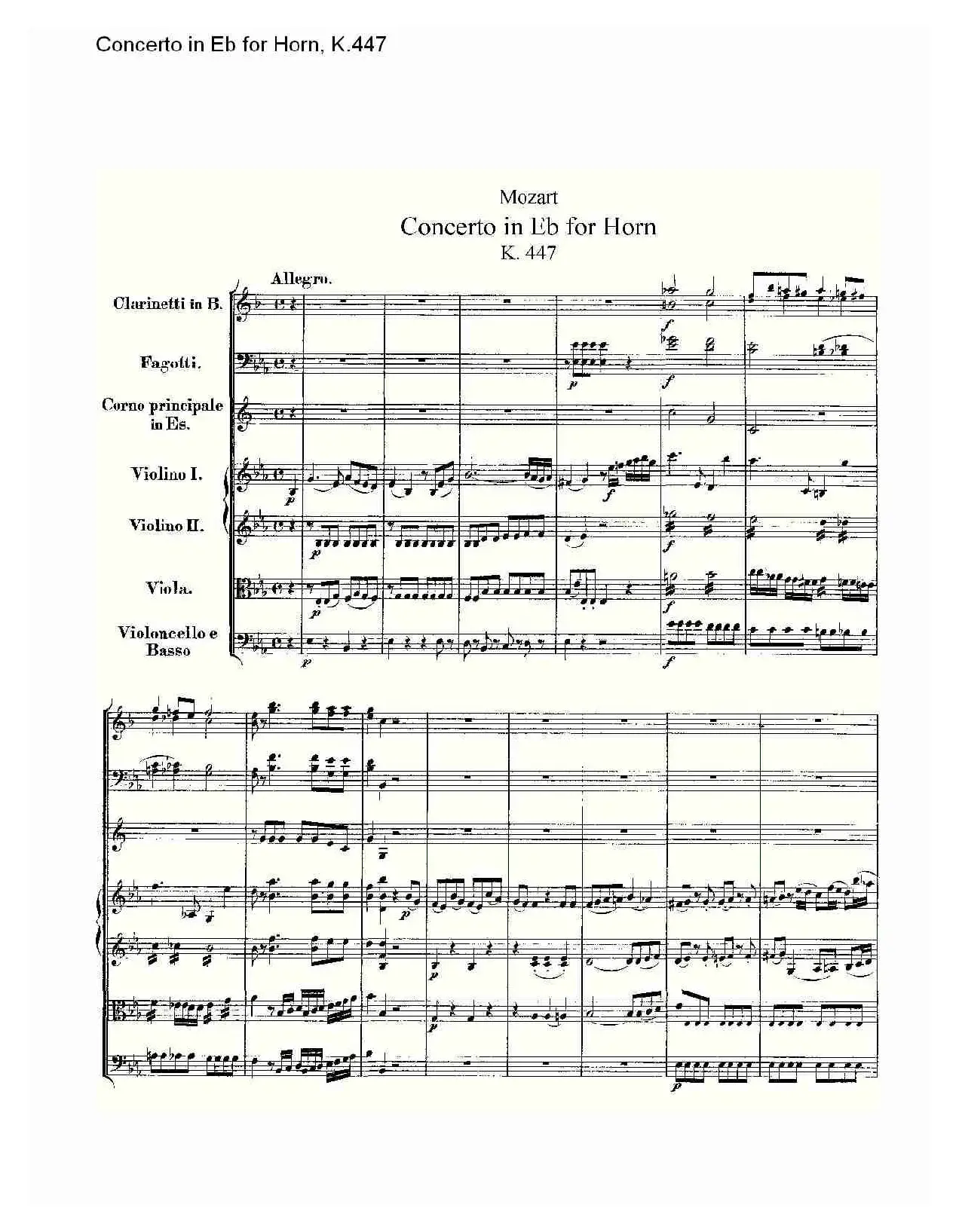 Concerto in Eb for Horn, K.447（Eb调法国号协奏曲, K.447）