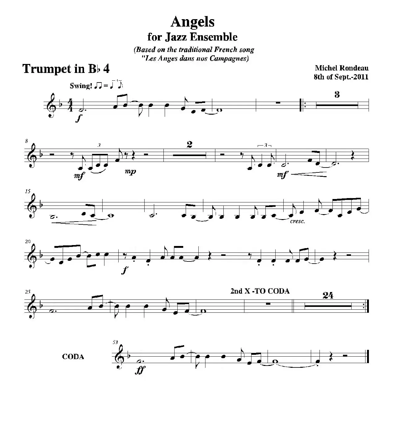 Angels for Jazz Ensemble（第四降B小号分谱）