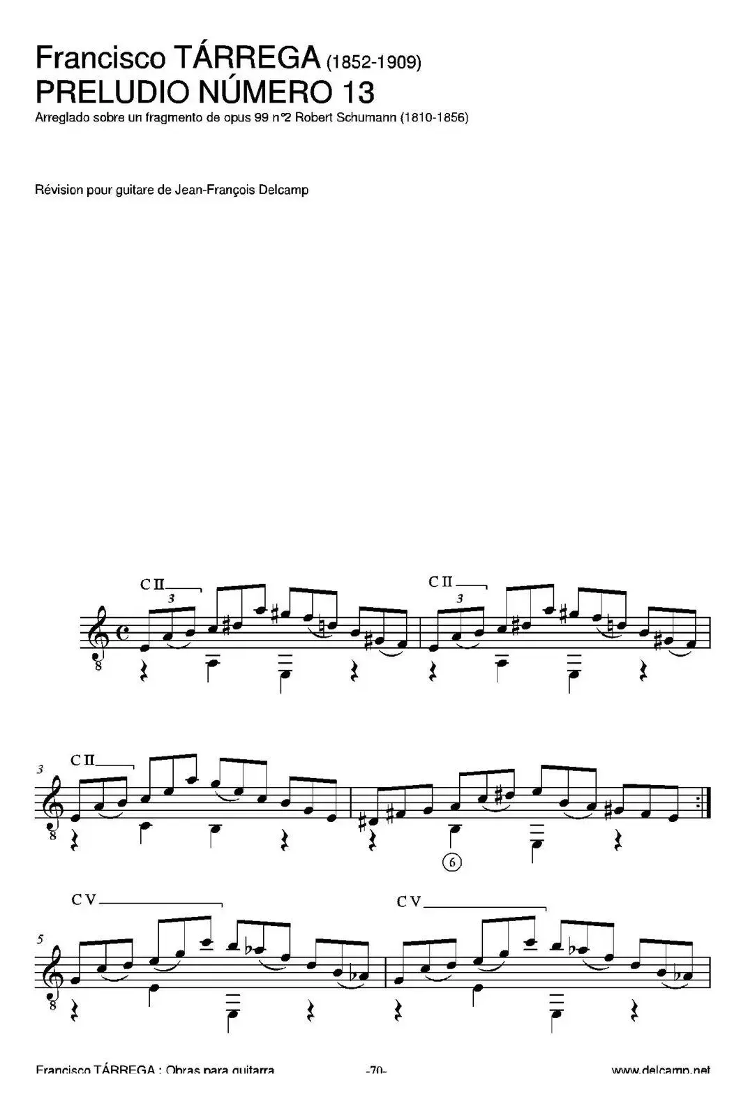 PRELUDIO NUMERO 13(Arreglado sobre un fragmento de opus 99 n2 Robert Schumann)（古典吉他）