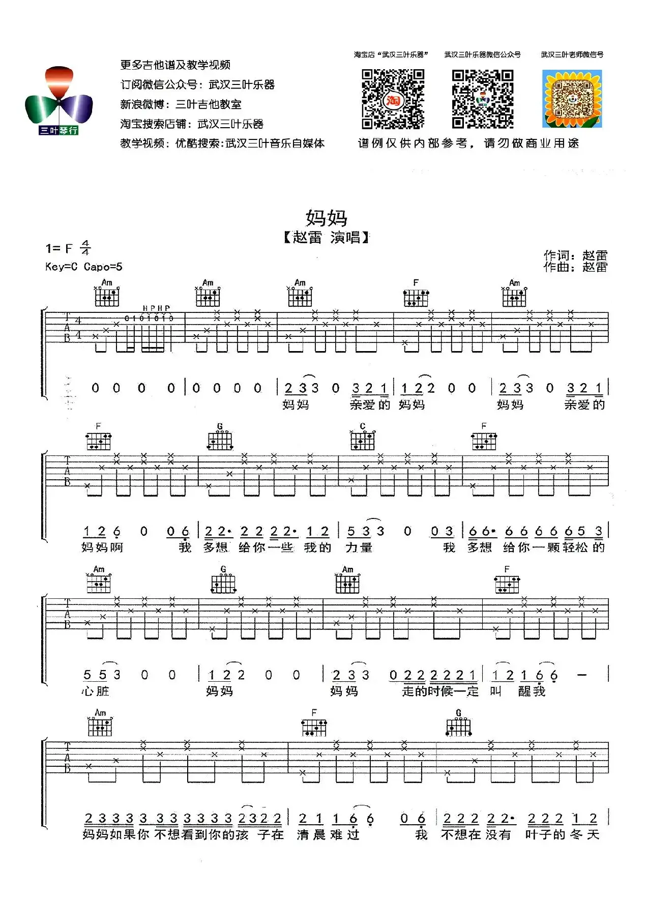 妈妈（赵雷词曲、武汉三叶乐器编配版）