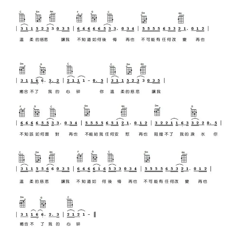 温柔的慈悲（尤克里里谱）