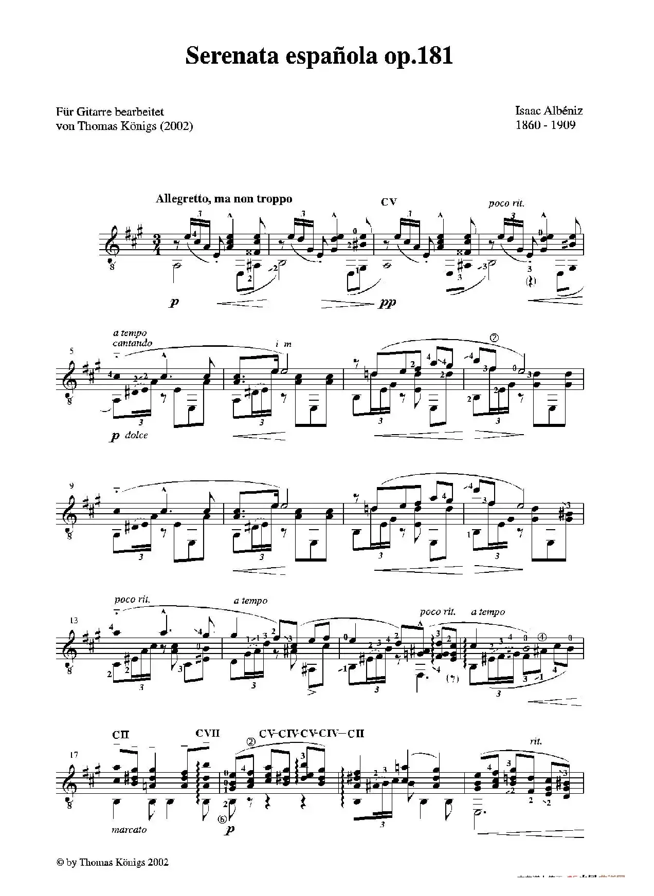 Serenata Espanola Op.181(Besser bekannt als Cadiz der Suite espanola op.47)（古典吉他）