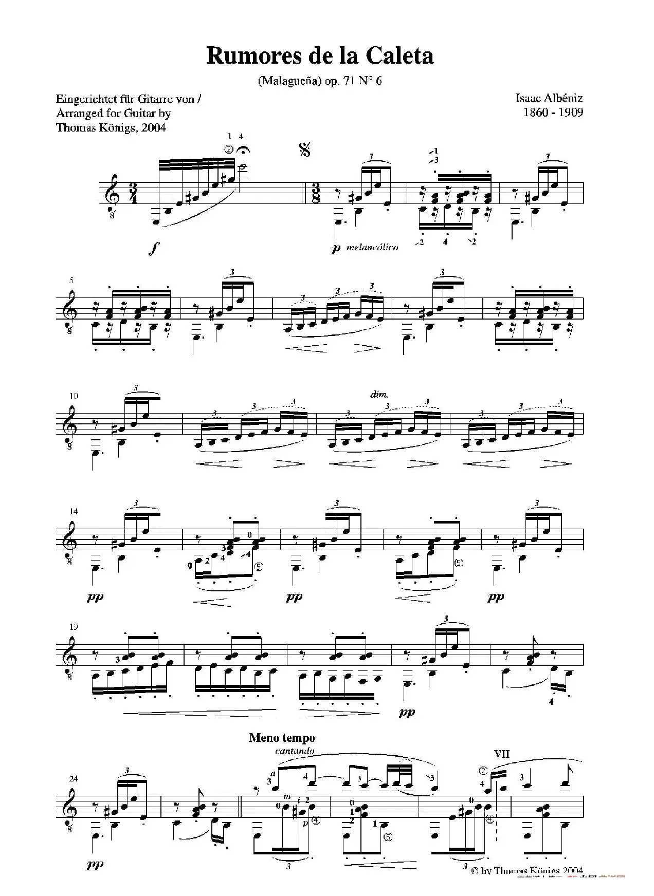 Rumores De La Caleta(No.6 aus 'Recuerdos de Viaje'op.71)（古典吉他）