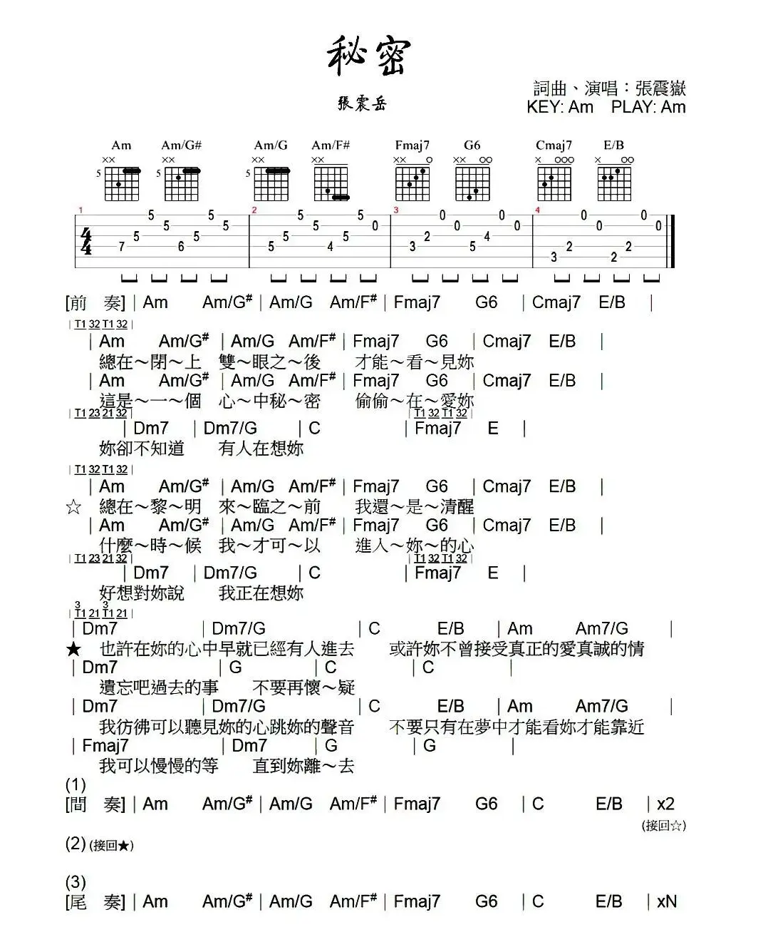 秘密（张震岳演唱、带间奏版）