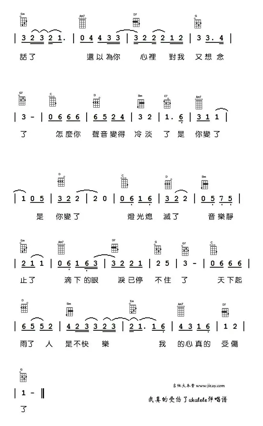 我真的受伤了（尤克里里谱）