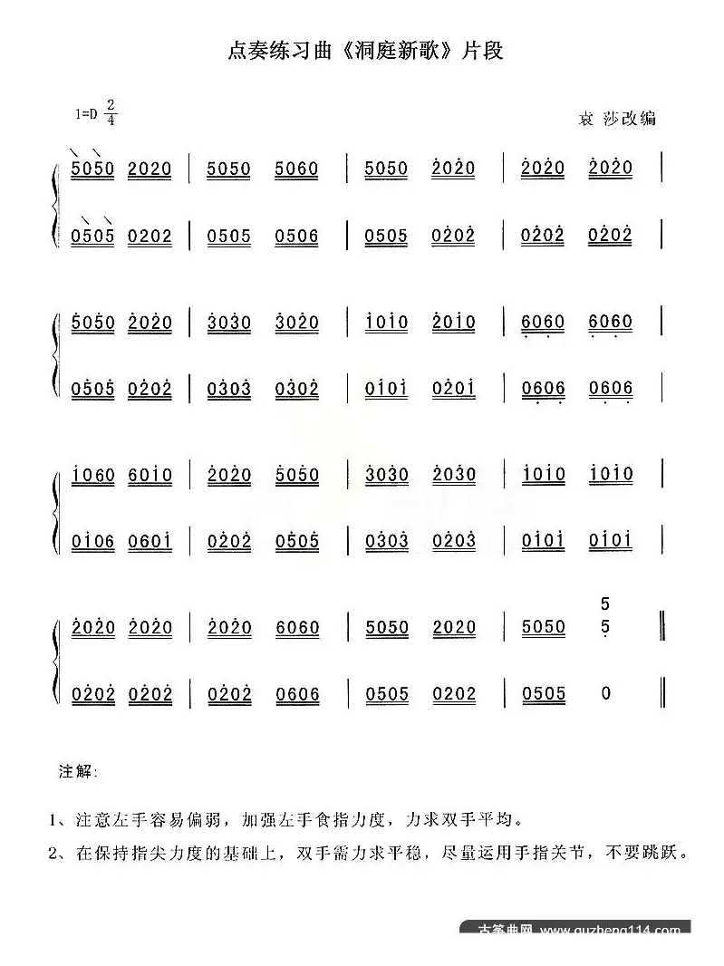 点奏练习曲《洞庭新歌》片段