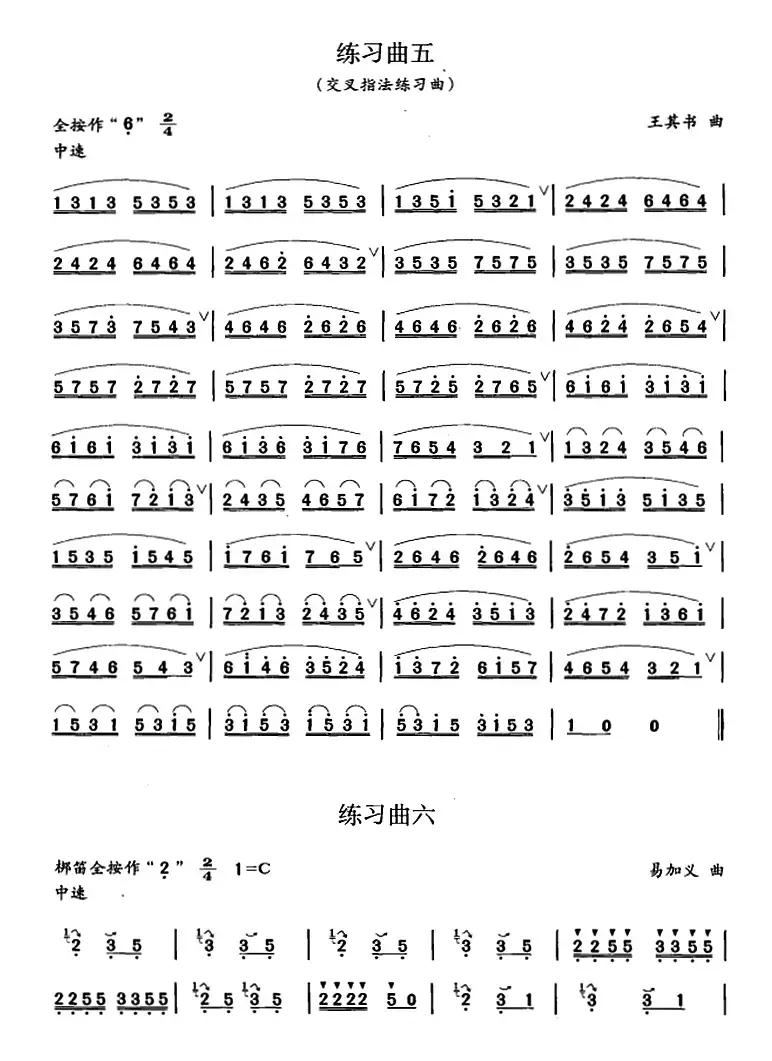 笛箫八级考级曲目：练习曲（1——7）