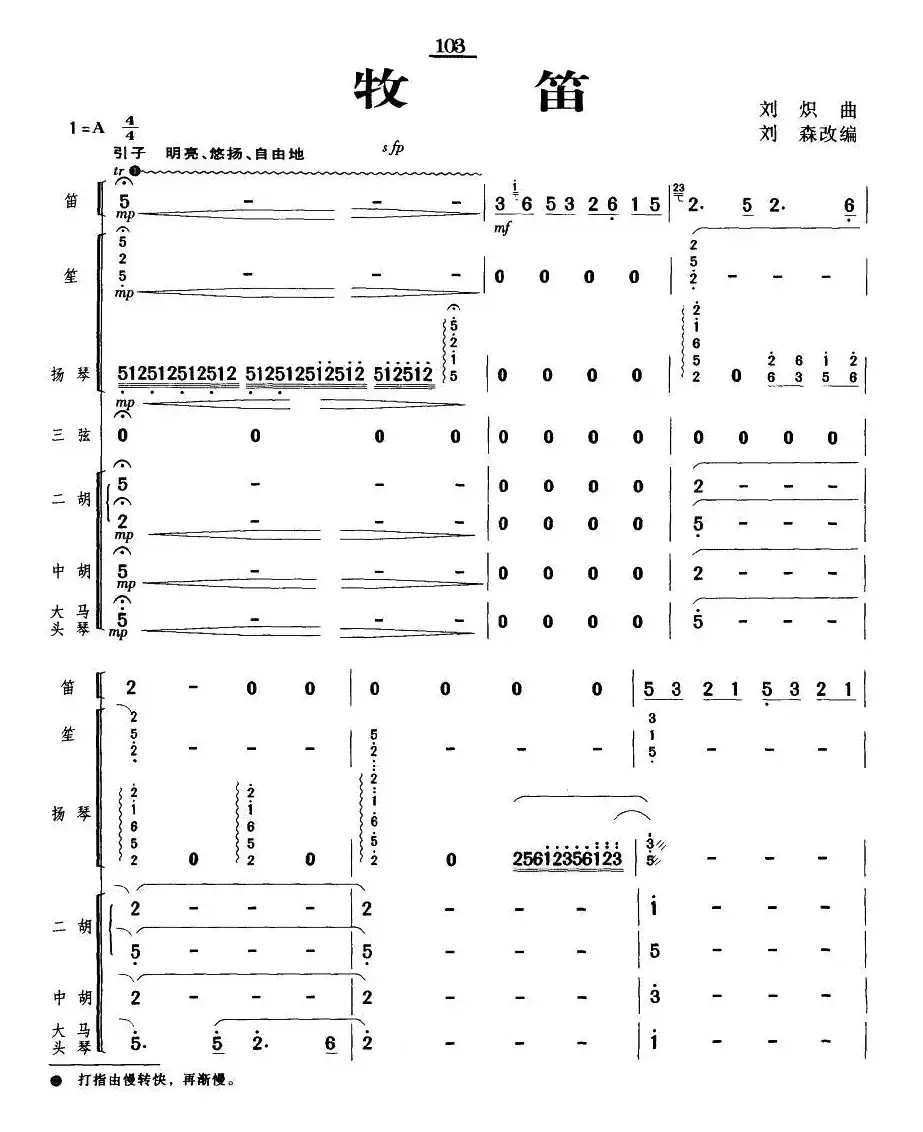 牧笛（笛子独奏+民乐队伴奏总谱）