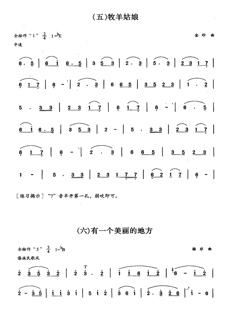 葫芦丝、巴乌二级考级曲目：独奏曲（1——9）