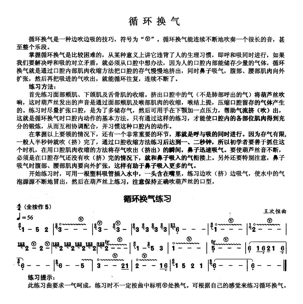 葫芦丝基本技巧练习曲——循环换气