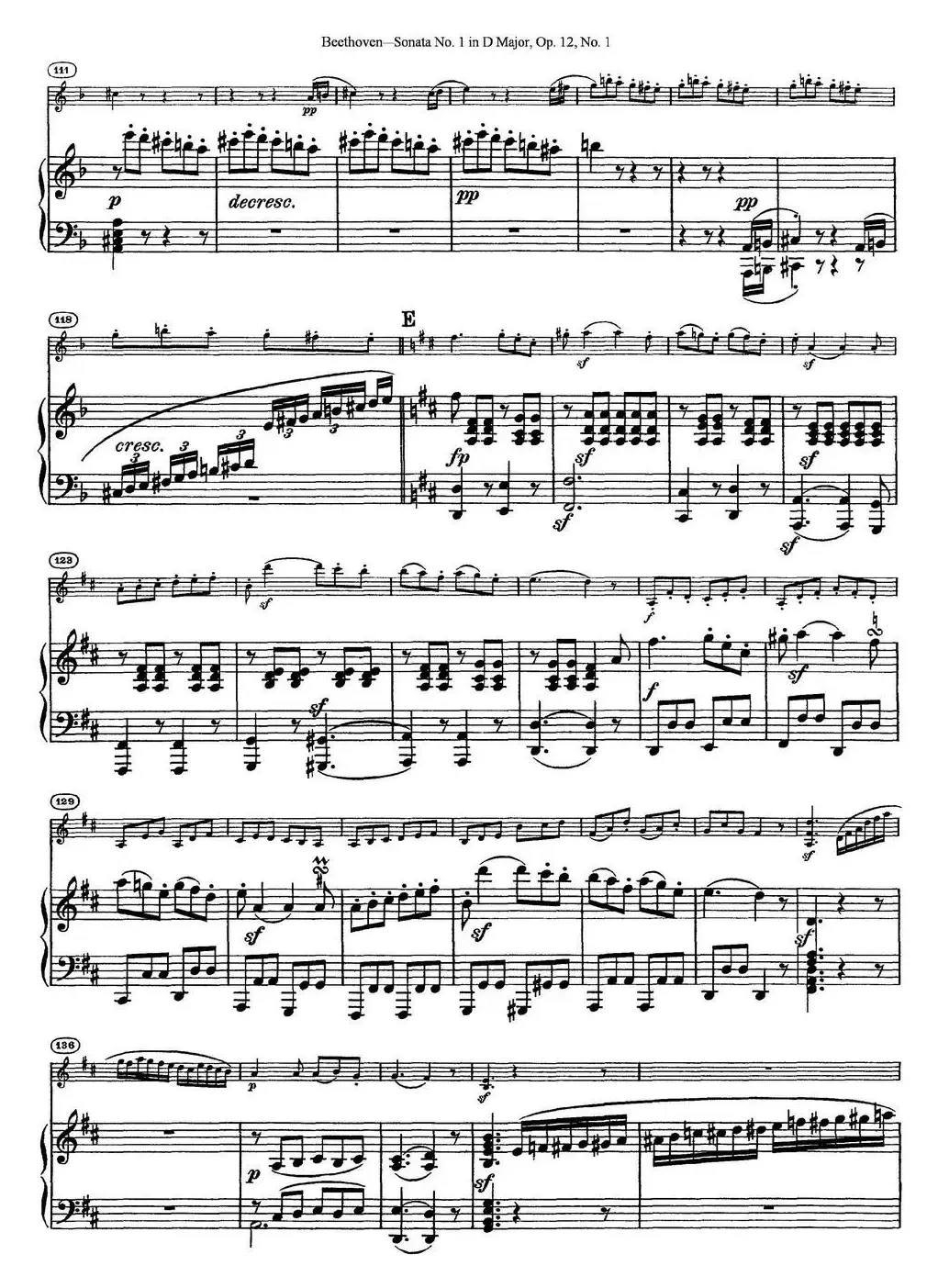 Violin Sonata No.1 in D Major Op.12 No.1（小提琴+钢琴伴奏）