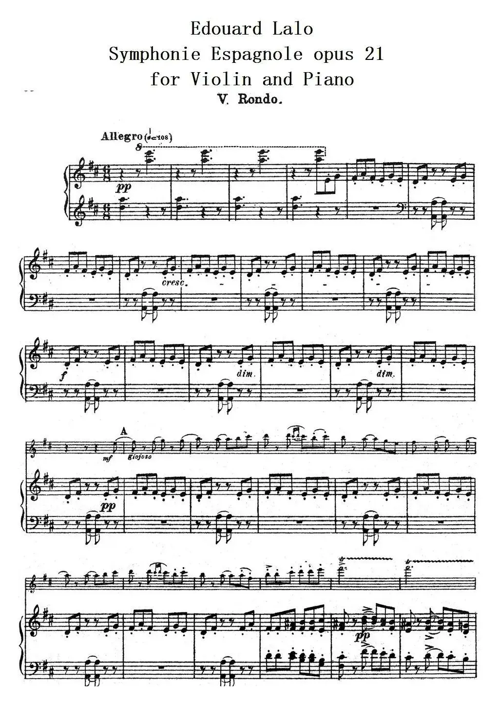 Symphonie Espagnole Op.21，No.5（西班牙交响曲）（小提琴+钢琴伴奏）