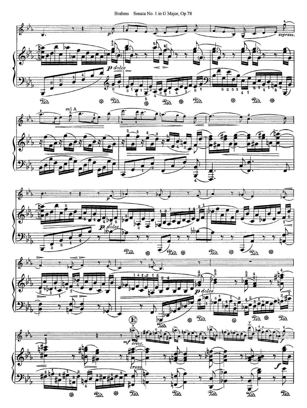 Violin Sonata No.1 in G Major Op.78（小提琴+钢琴伴奏）