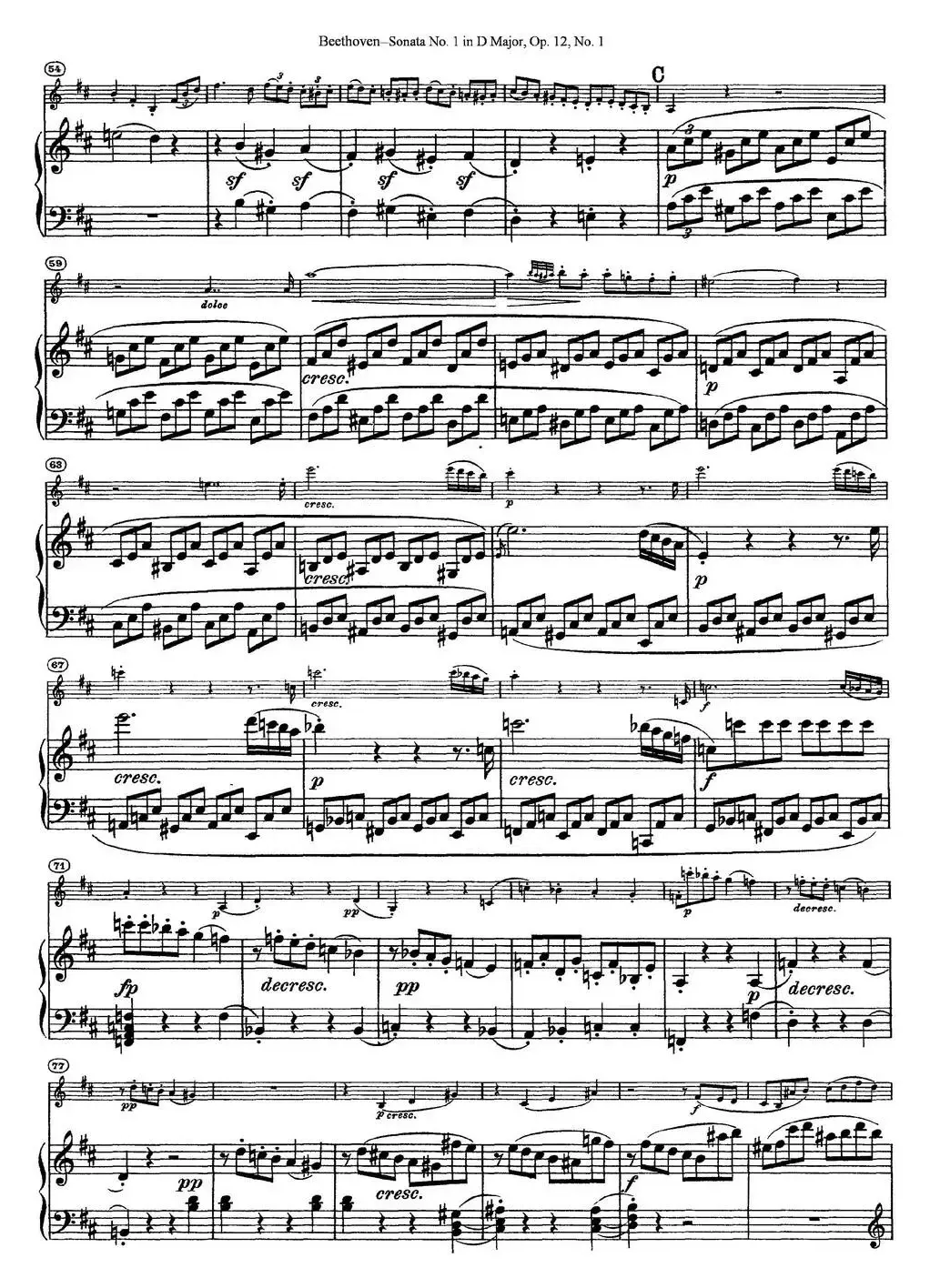 Violin Sonata No.1 in D Major Op.12 No.1（小提琴+钢琴伴奏）