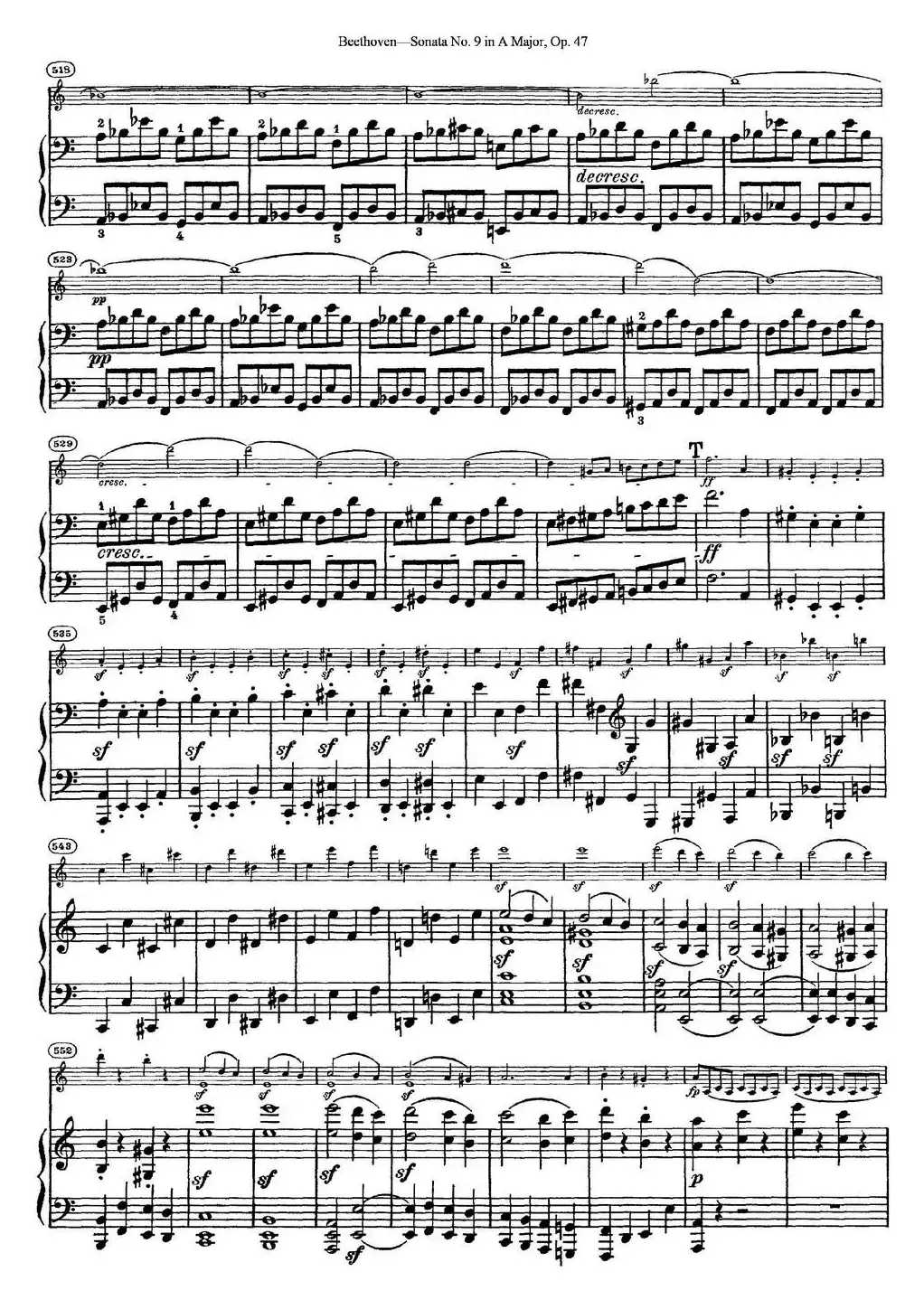 Violin Sonata No.9 in A Major Op.47（小提琴+钢琴伴奏）