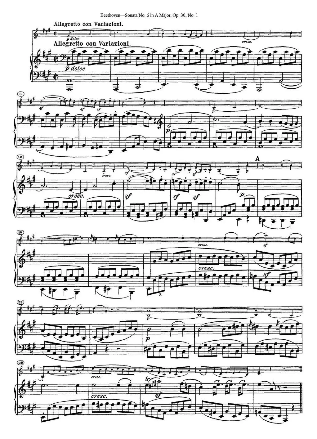 Violin Sonata No.6 in A Major Op.30 No.1（小提琴+钢琴伴奏）