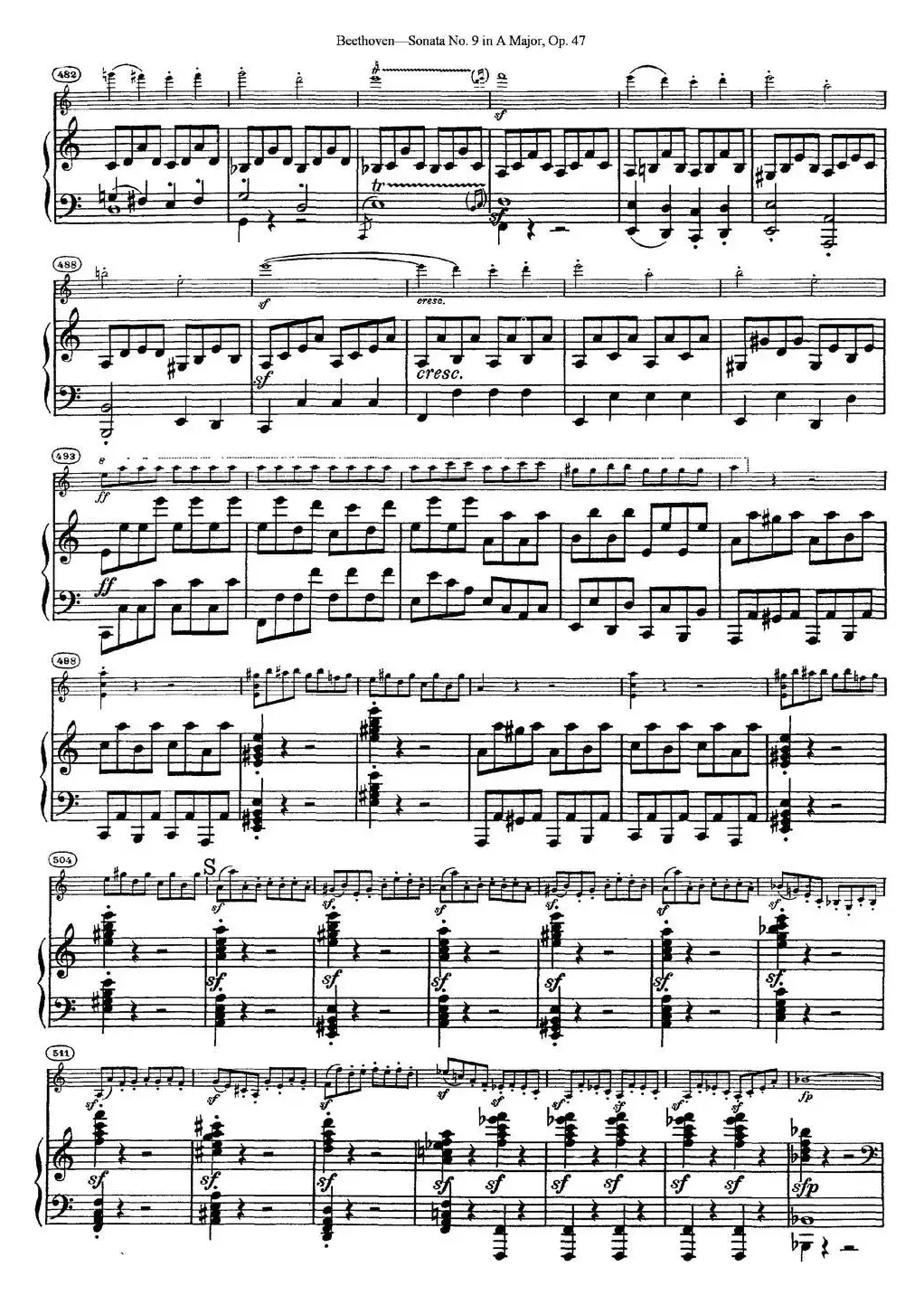 Violin Sonata No.9 in A Major Op.47（小提琴+钢琴伴奏）