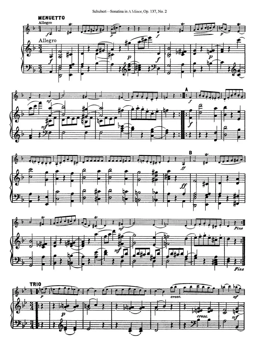 Violin Sonatina in A minor Op.137 No.2（小提琴+钢琴伴奏）