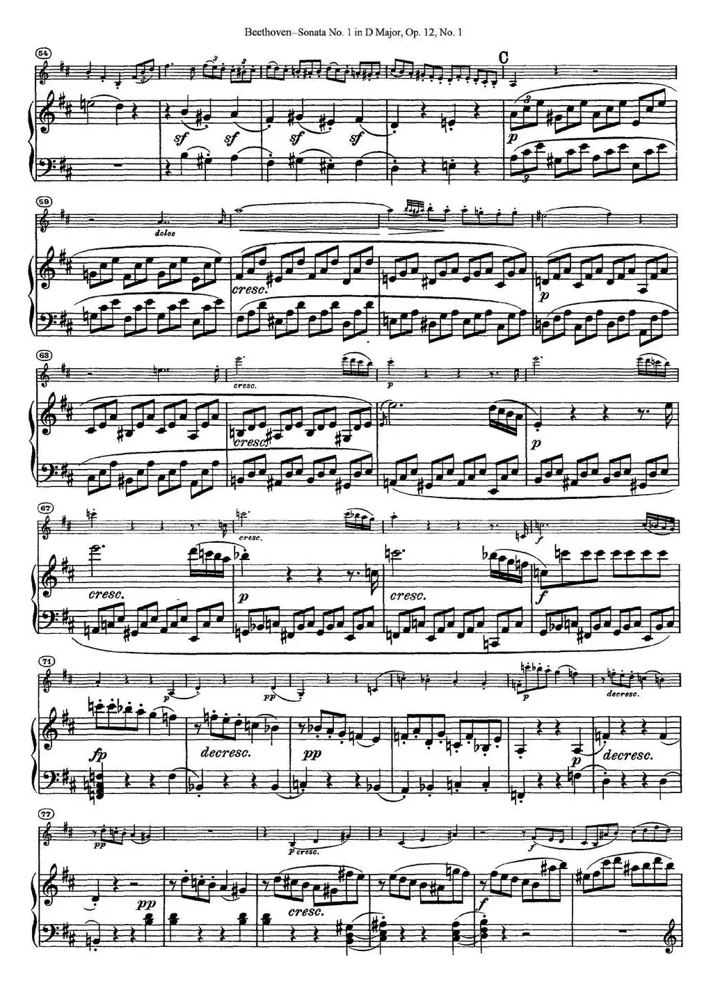 Violin Sonata No.1 in D Major Op.12 No.1（小提琴+钢琴伴奏）