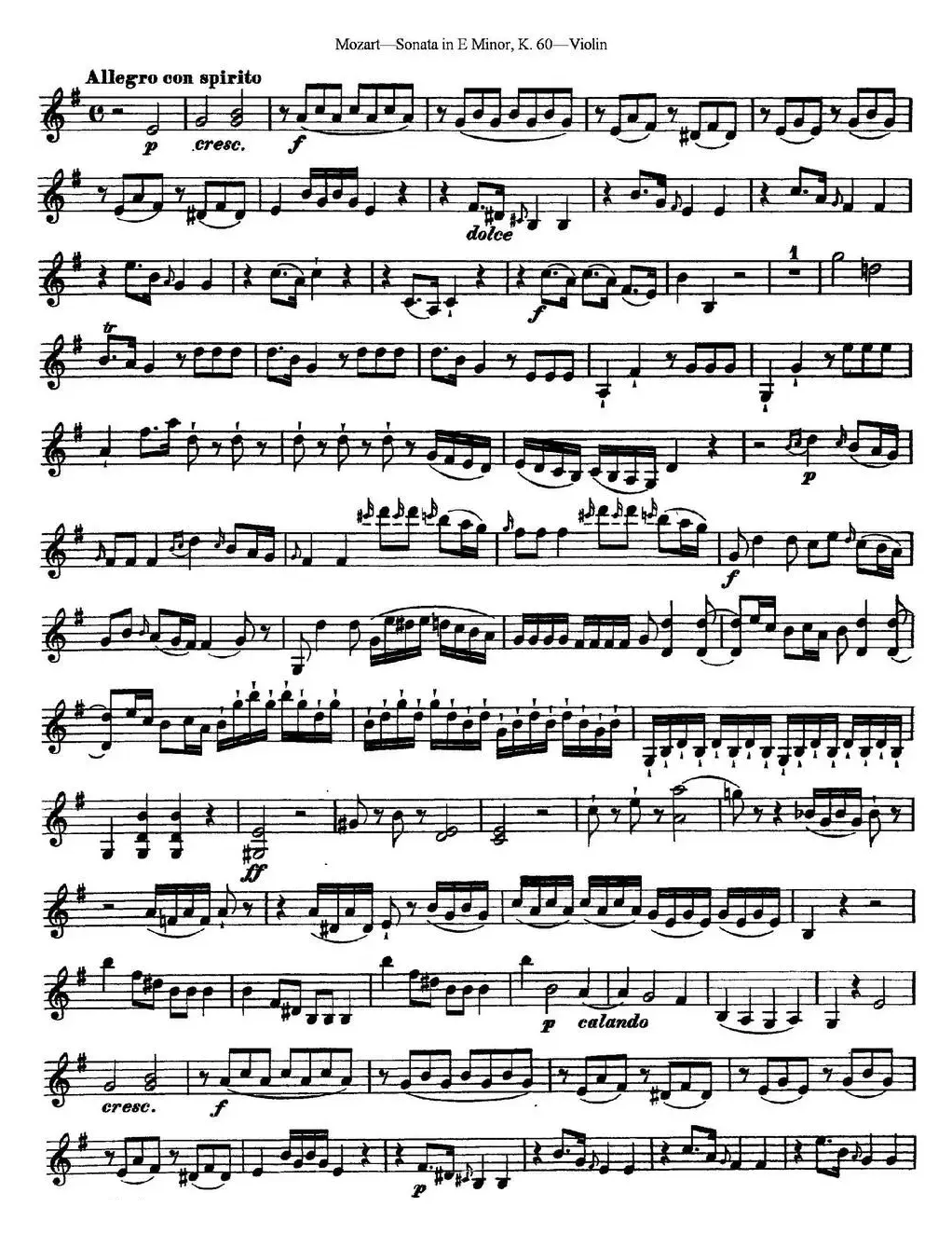 Violin Sonata in E Minor K.60