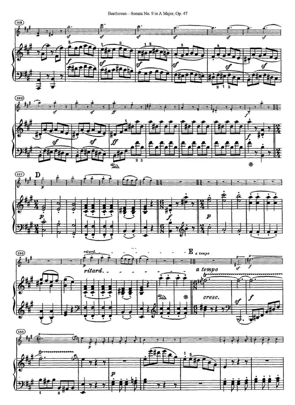 Violin Sonata No.9 in A Major Op.47（小提琴+钢琴伴奏）