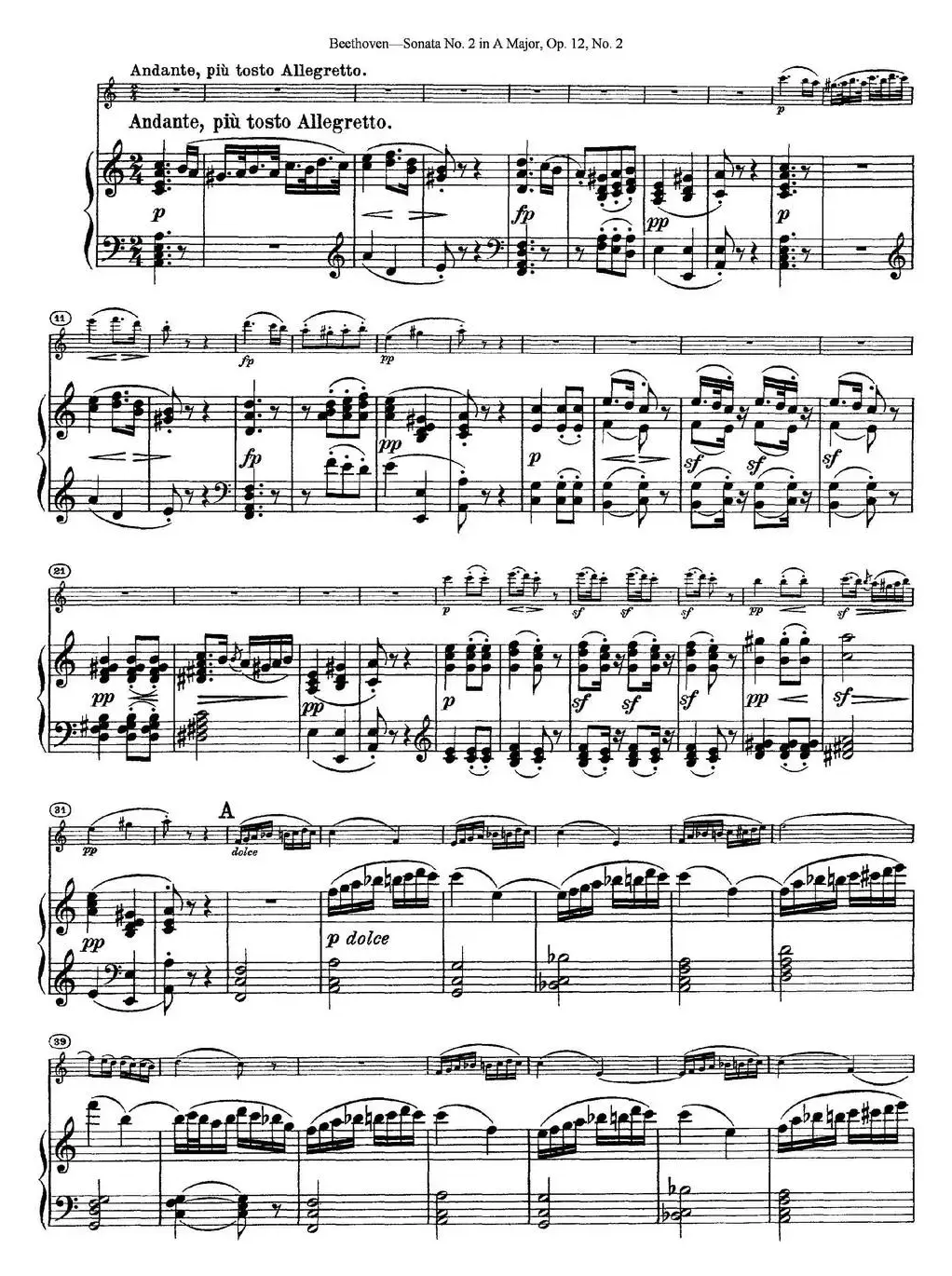 Violin Sonata No.2 in A Major Op.12 No.2（小提琴+钢琴伴奏）