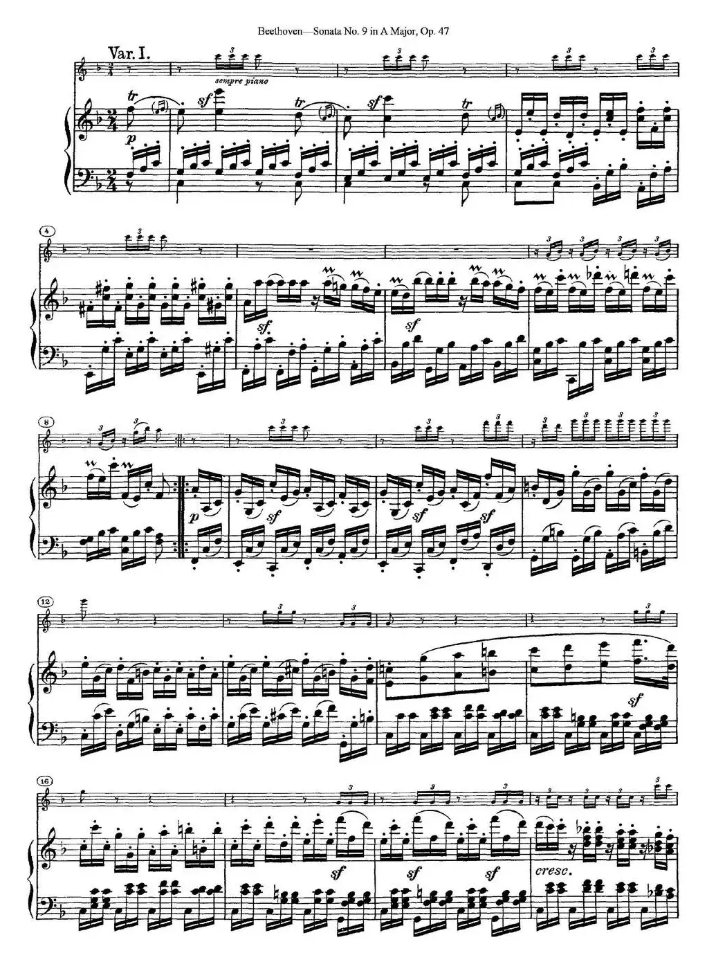 Violin Sonata No.9 in A Major Op.47（小提琴+钢琴伴奏）