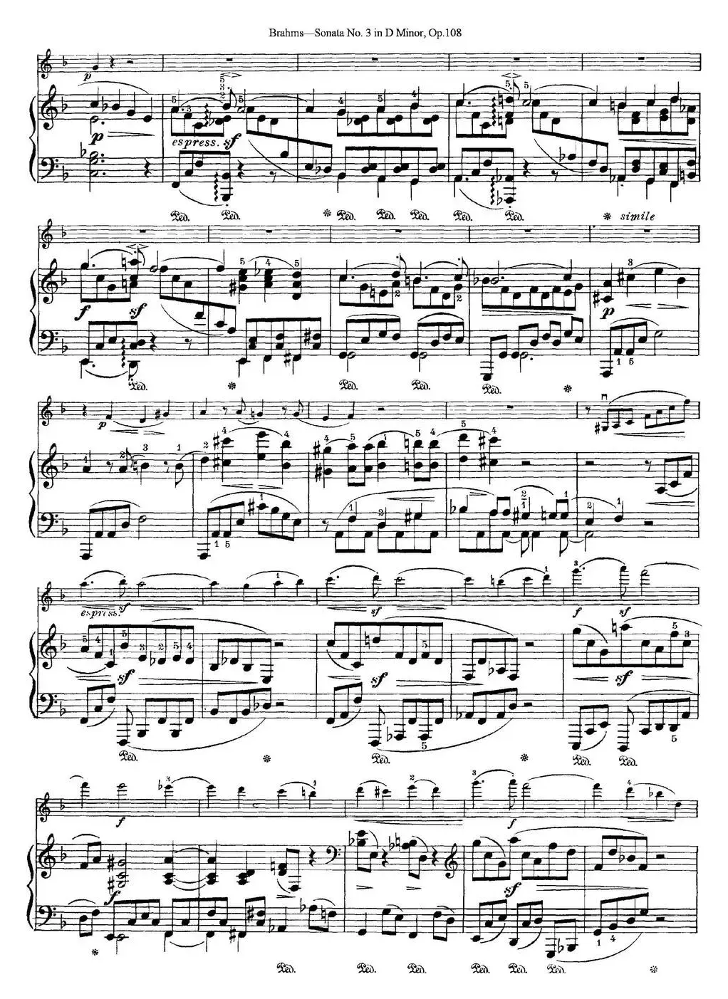 Violin Sonata No.3 in D Minor Op.108（小提琴+钢琴伴奏）