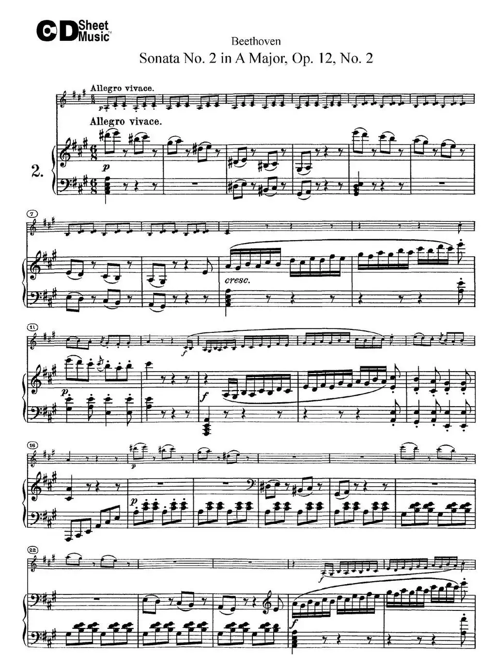 Violin Sonata No.2 in A Major Op.12 No.2（小提琴+钢琴伴奏）