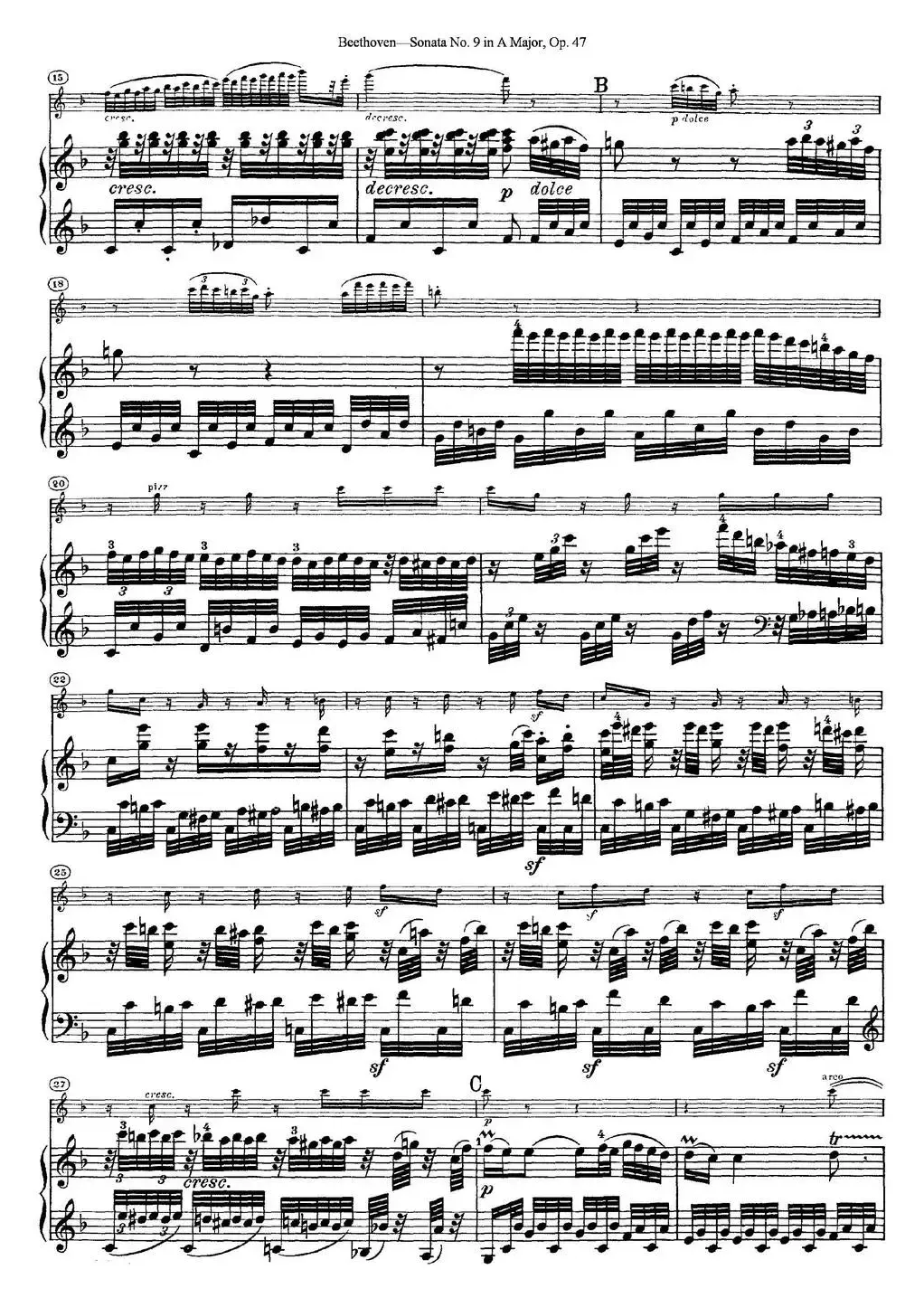 Violin Sonata No.9 in A Major Op.47（小提琴+钢琴伴奏）