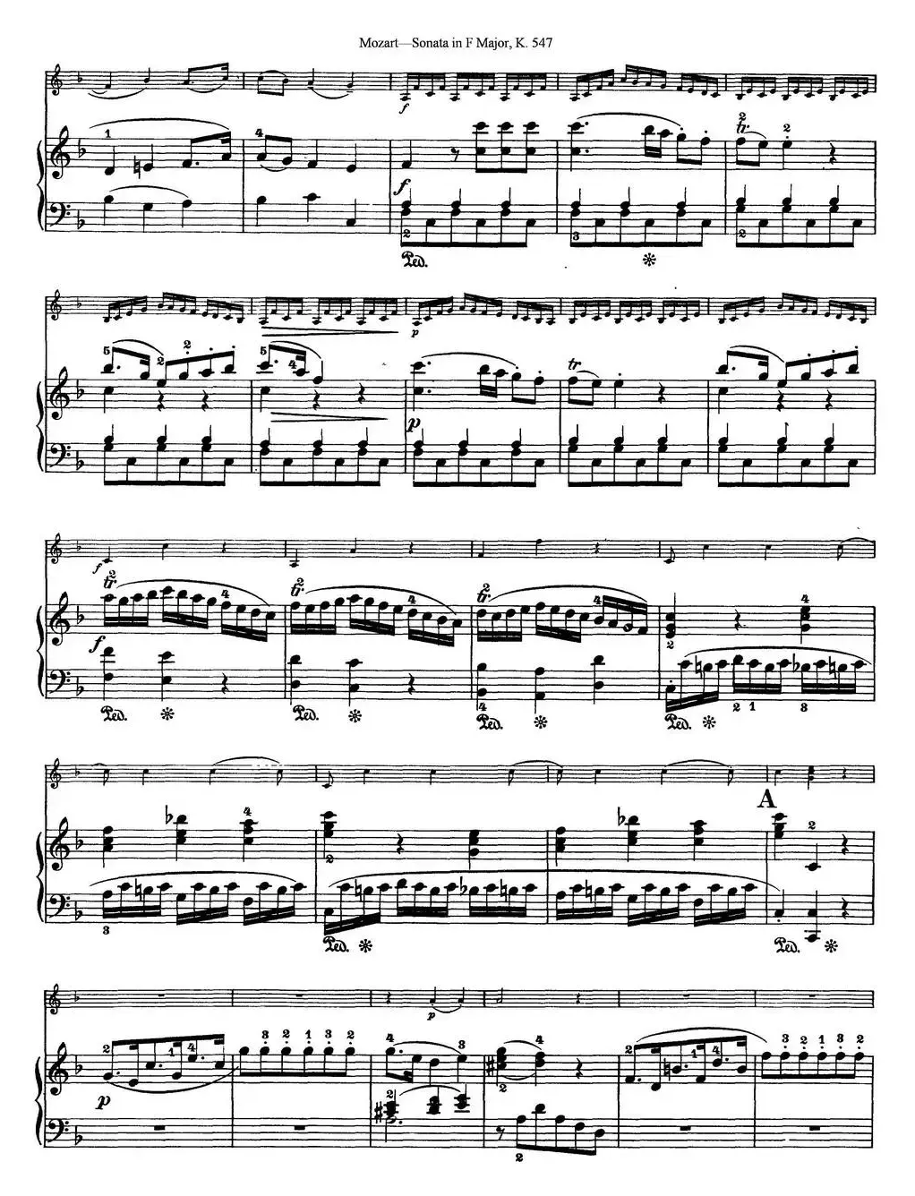 Violin Sonata in F Major K.547（小提琴+钢琴伴奏）