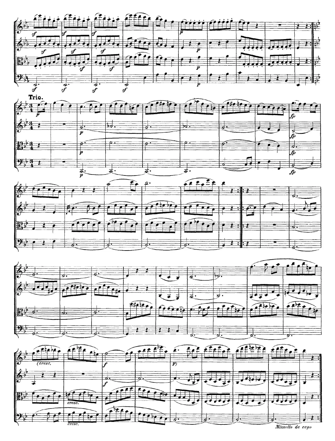 Mozart《Quartet No.16 in Eb Major,K.428》（总谱）