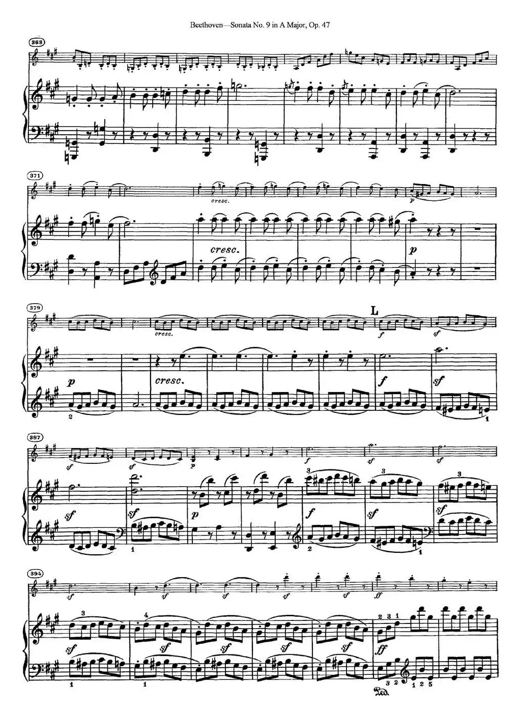 Violin Sonata No.9 in A Major Op.47（小提琴+钢琴伴奏）