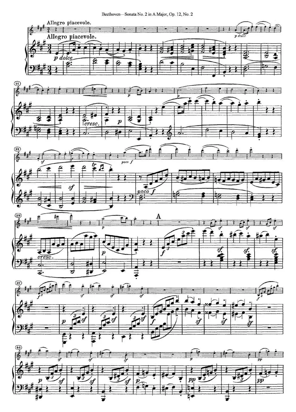 Violin Sonata No.2 in A Major Op.12 No.2（小提琴+钢琴伴奏）