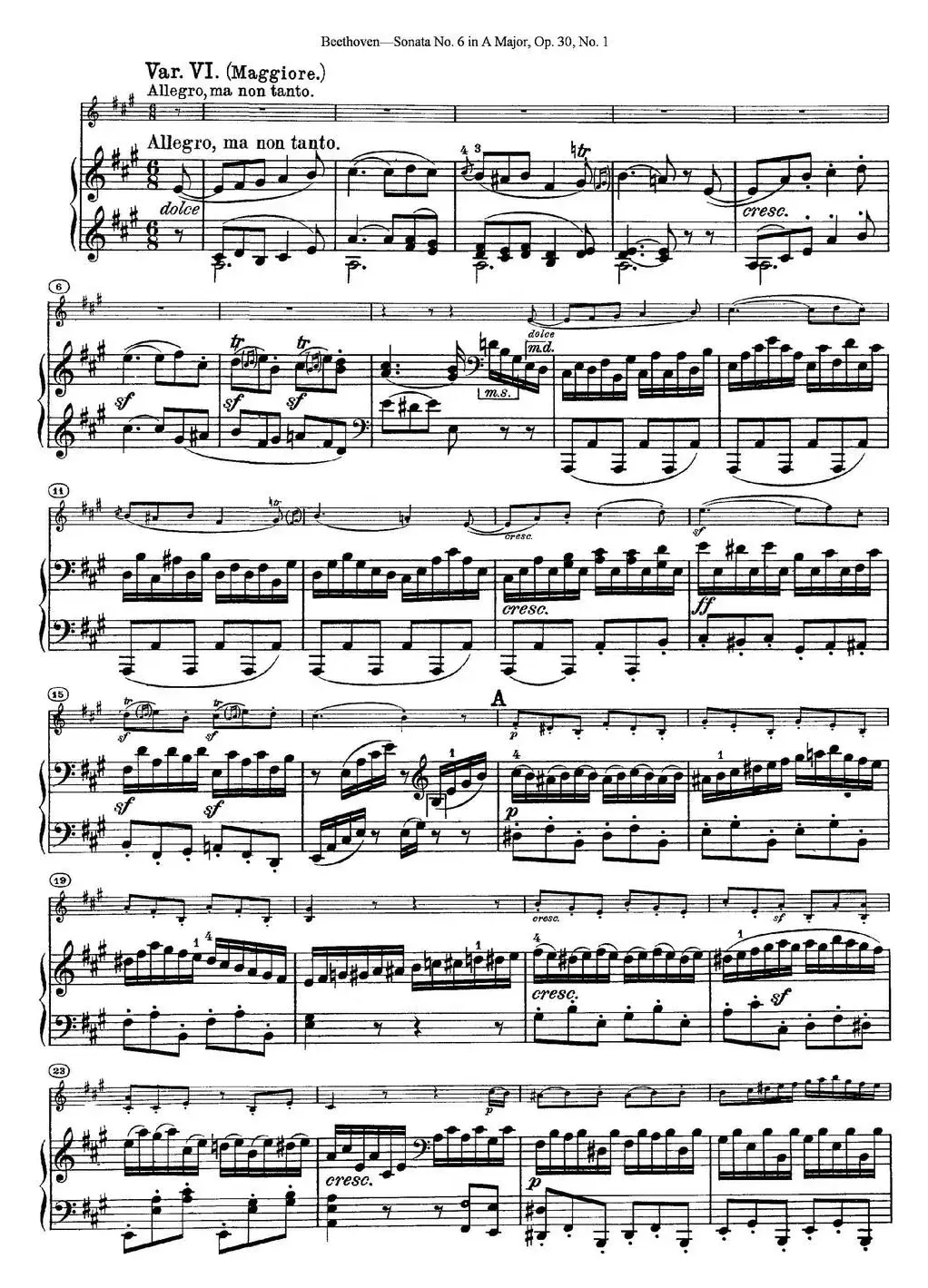 Violin Sonata No.6 in A Major Op.30 No.1（小提琴+钢琴伴奏）