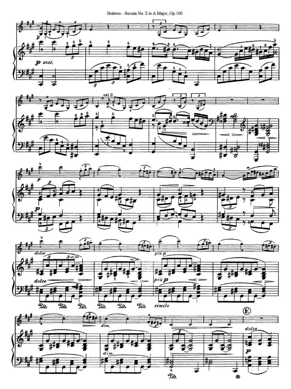 Violin Sonata No.2 in A Major Op.100（小提琴+钢琴伴奏）