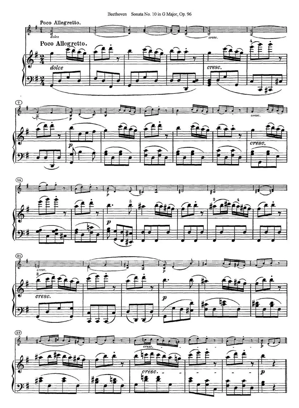 Violin Sonata No.10 in G Major Op.96（小提琴+钢琴伴奏）