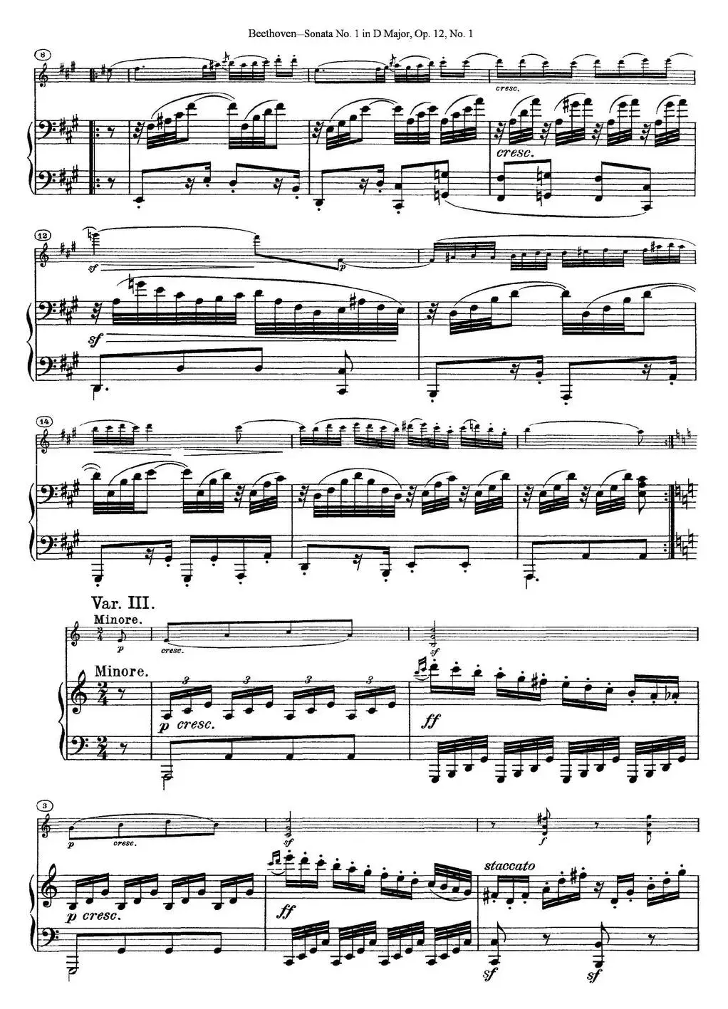 Violin Sonata No.1 in D Major Op.12 No.1（小提琴+钢琴伴奏）