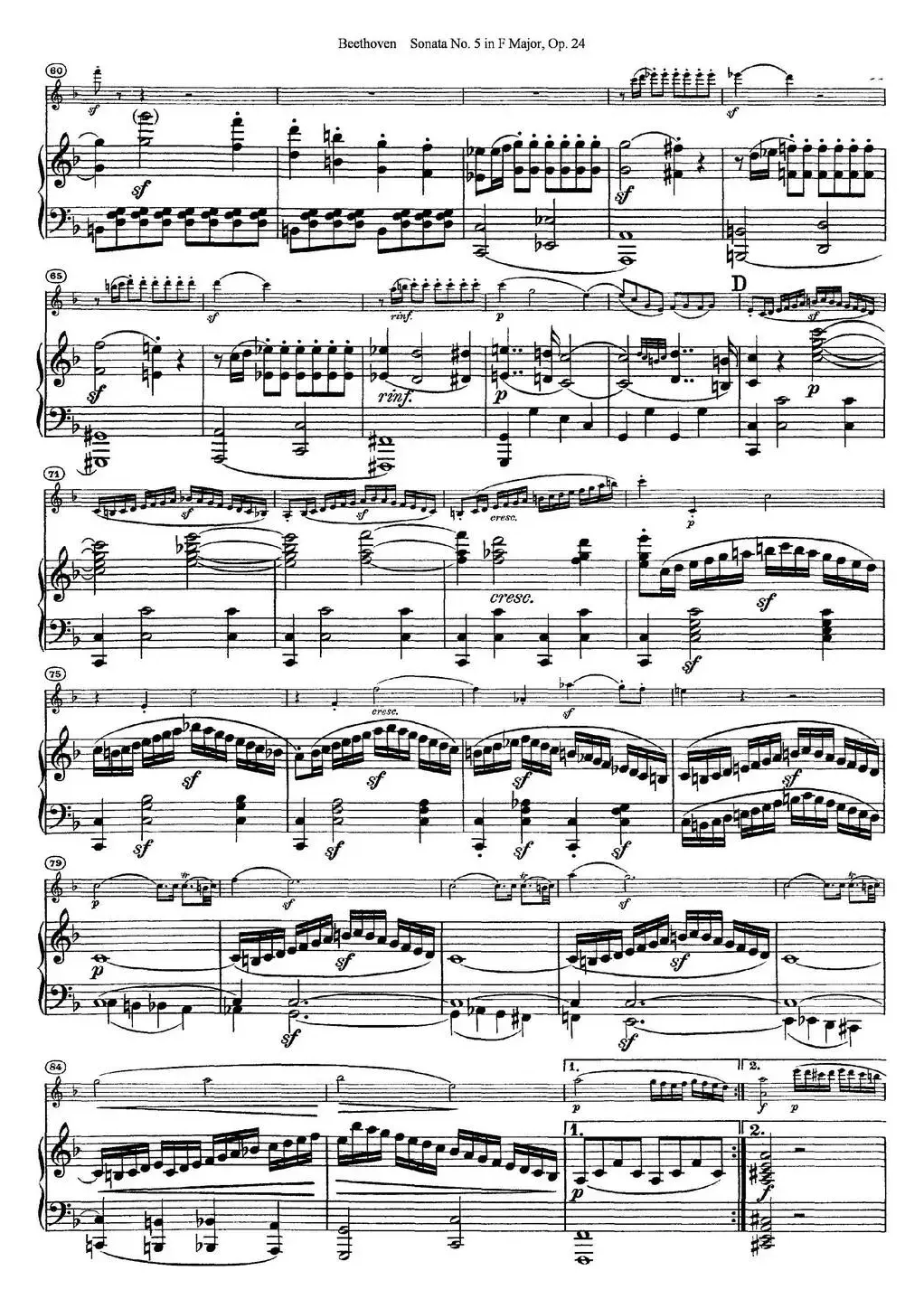 Violin Sonata No.5 in F Major Op.24（小提琴+钢琴伴奏）