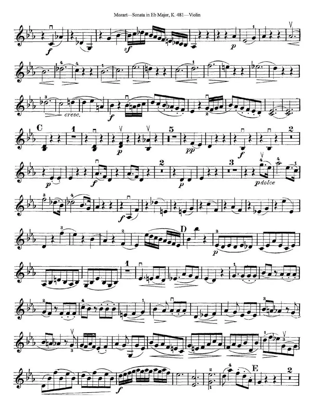 Violin Sonata in Eb Major K.481