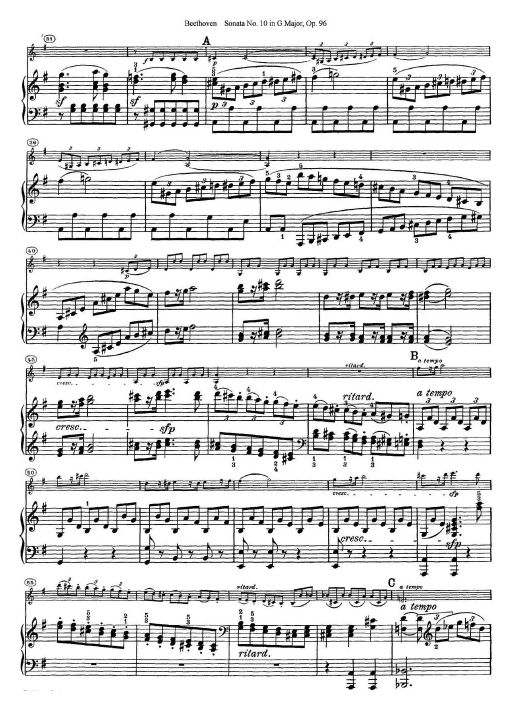 Violin Sonata No.10 in G Major Op.96（小提琴+钢琴伴奏）