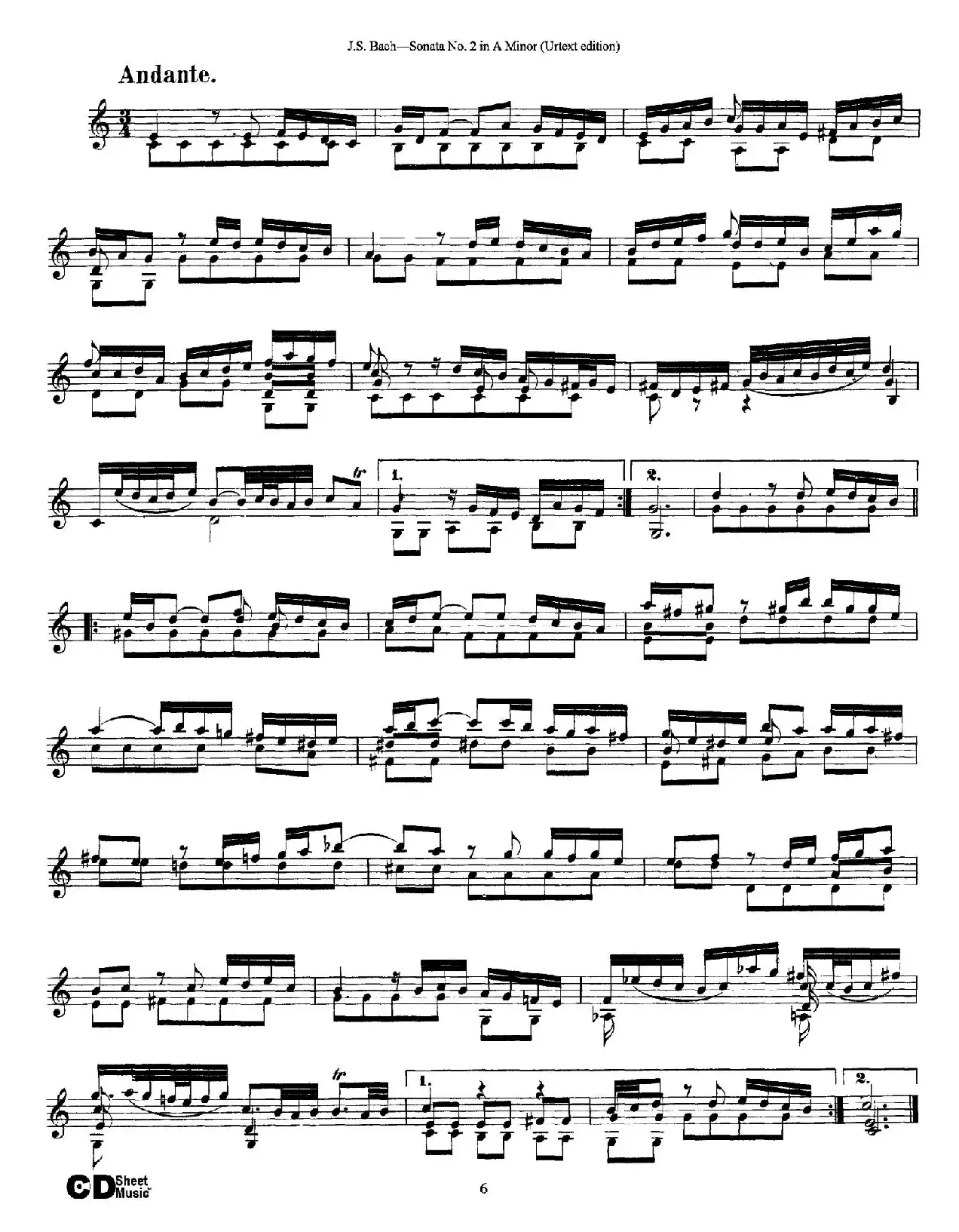 6 Violin Sonatas and Partitas 3.Sonata No.2 A Minor（Urtext edition）