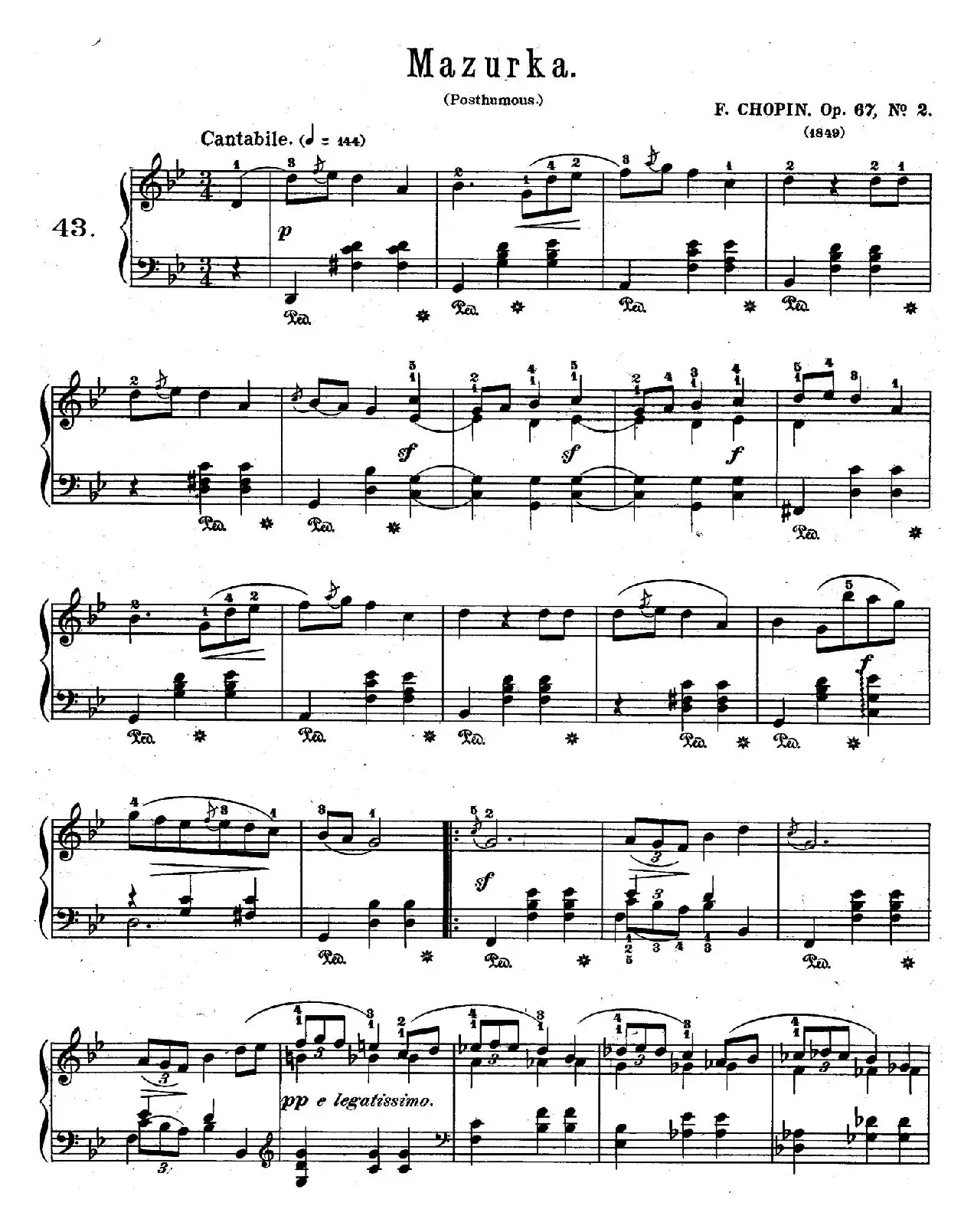 Quatre Mazurkas Op.67 Op.2（4首玛祖卡舞曲·2）