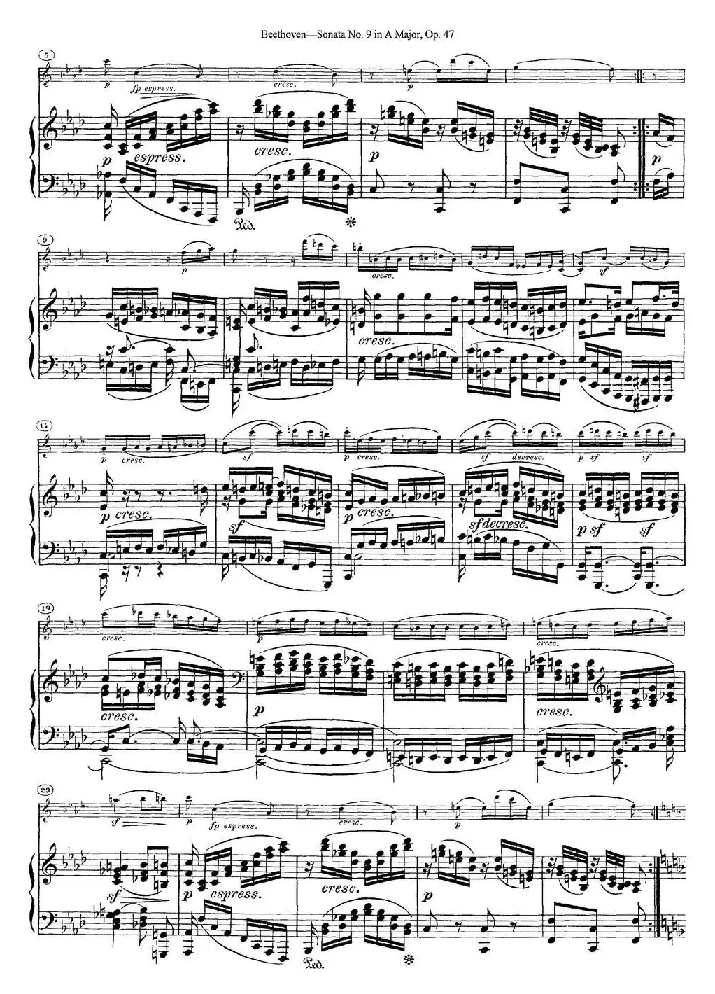 Violin Sonata No.9 in A Major Op.47（小提琴+钢琴伴奏）