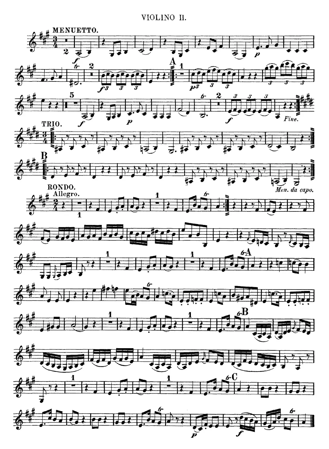 Mozart《Quartet No.9 in A Major,K.169》（Violin 2分谱）